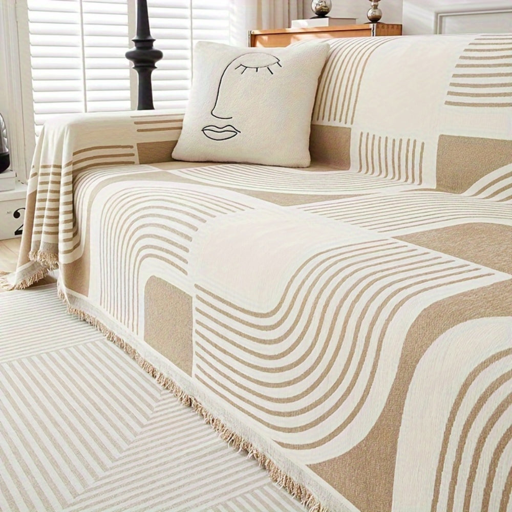 Wavy Stripe Chenille Boho Sofa Cover