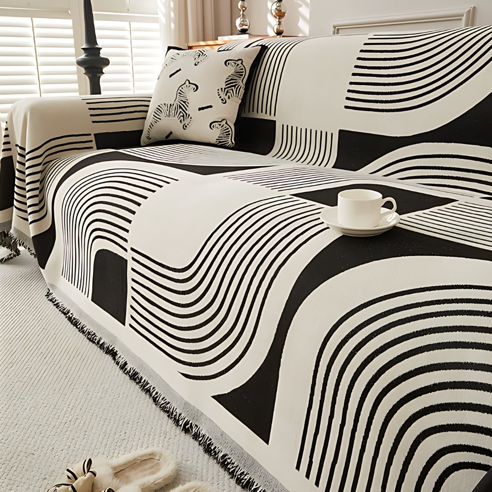 Wavy Stripe Chenille Boho Sofa Cover