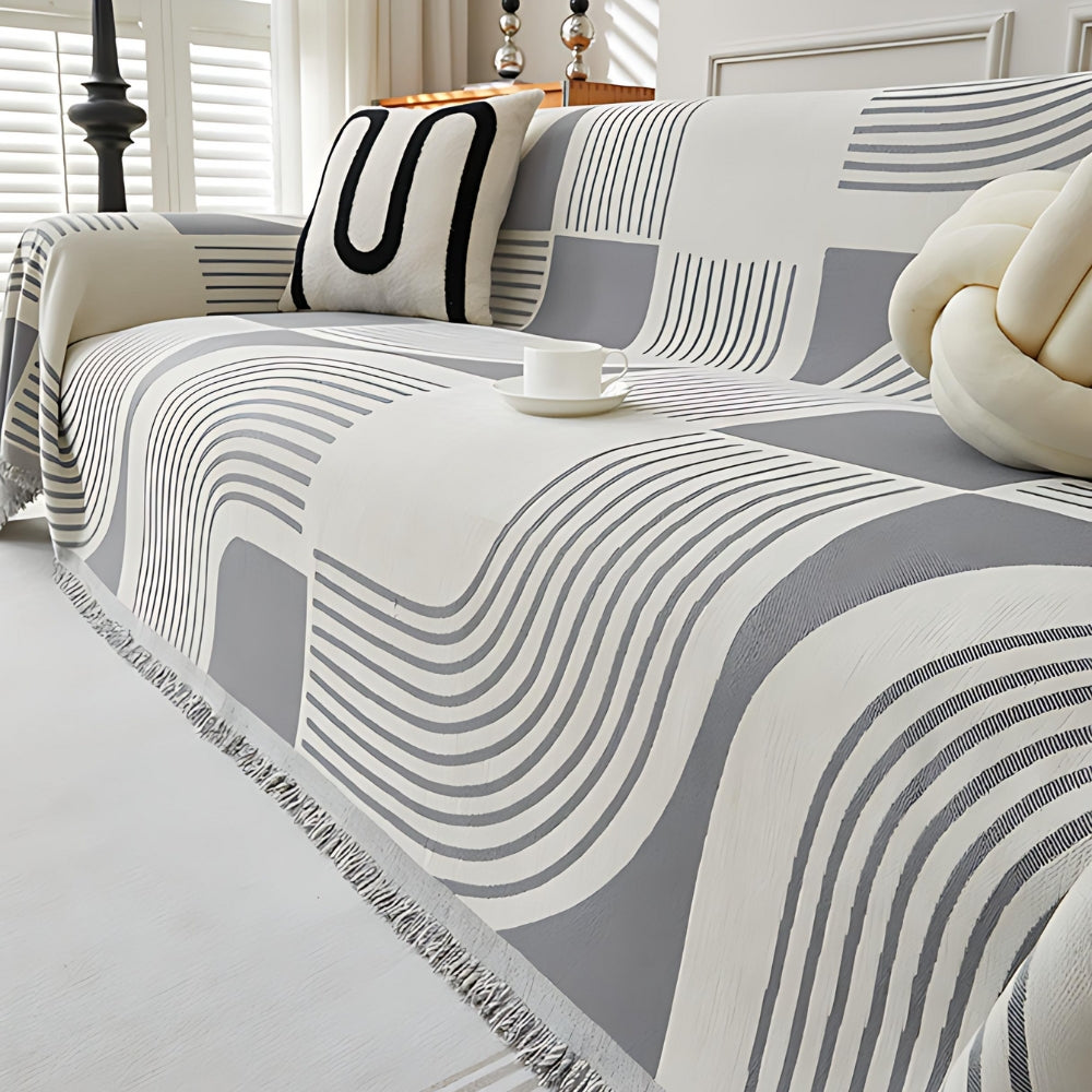 Wavy Stripe Chenille Boho Sofa Cover