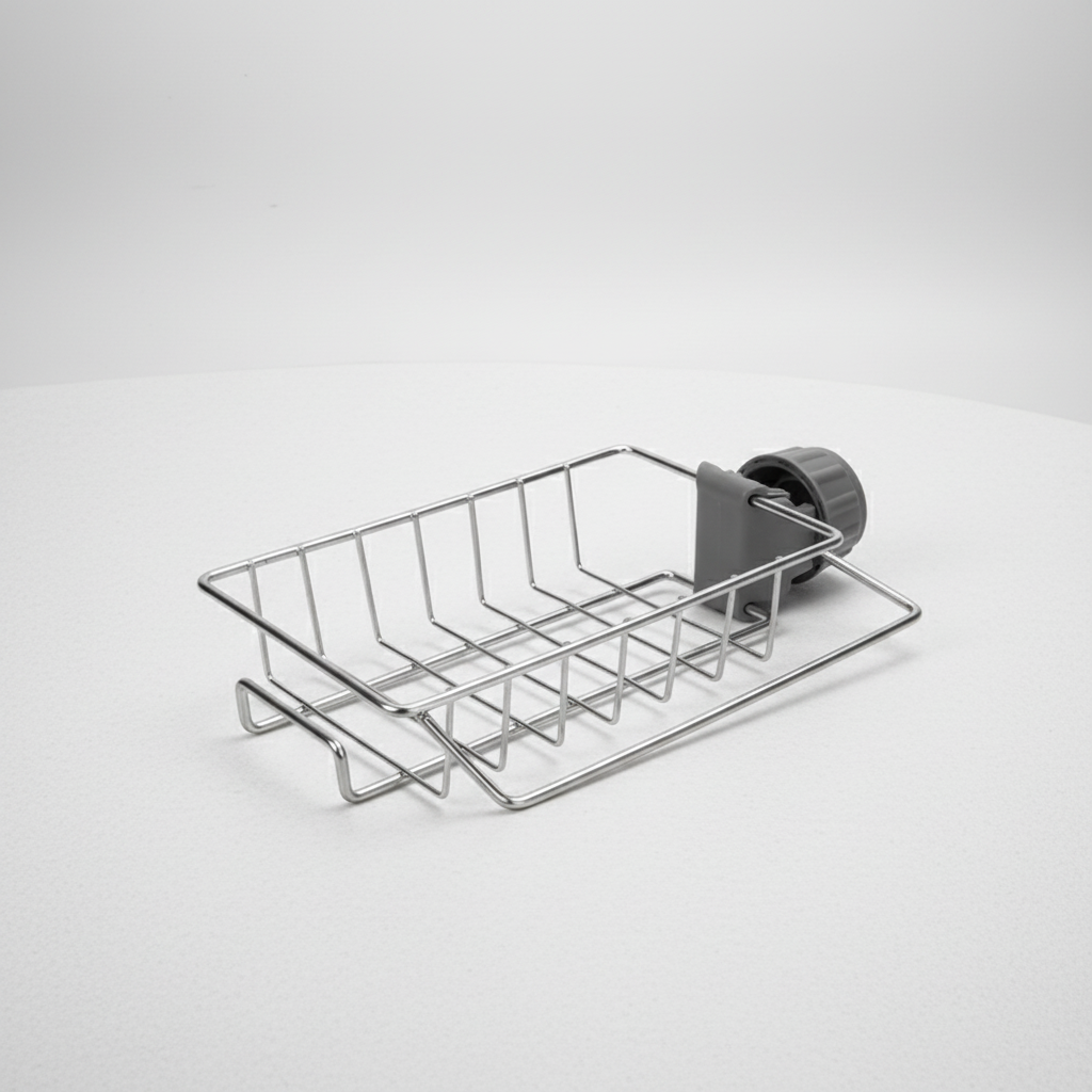 Tool-Free Stainless Steel Sponge and Brush Holder with Towel Rail