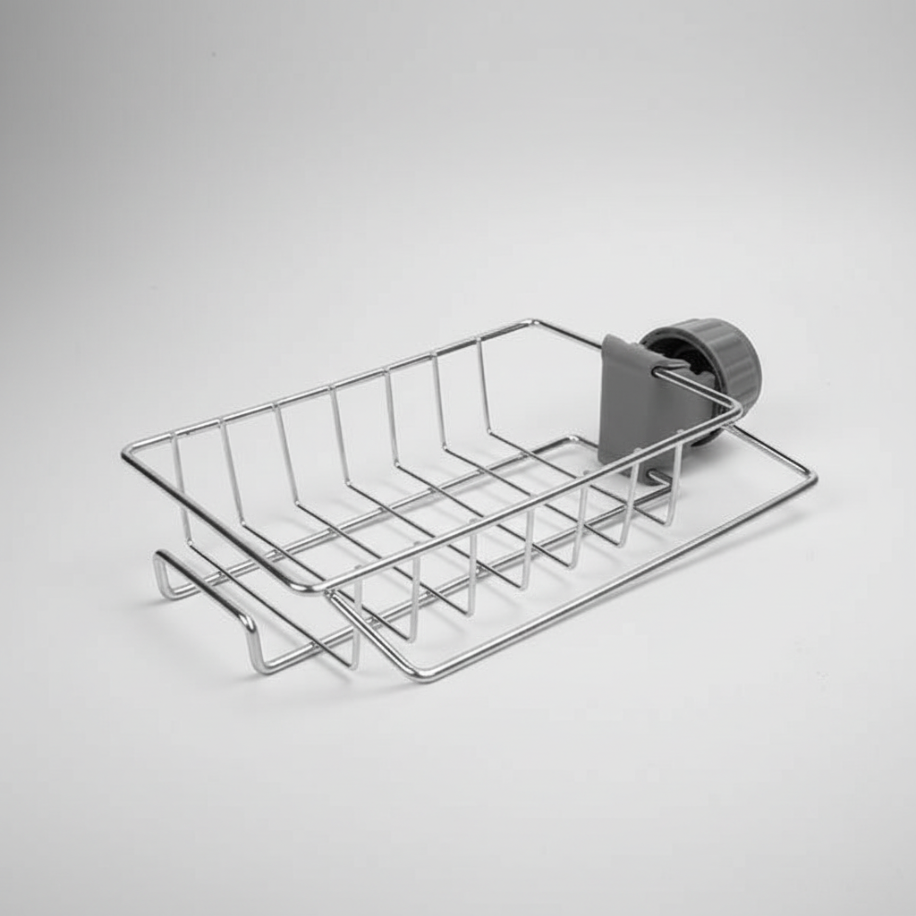 Tool-Free Stainless Steel Sponge and Brush Holder with Towel Rail