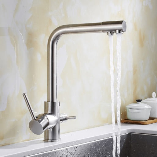 Double Handle Stainless Steel Kitchen Faucet with Filtered Water