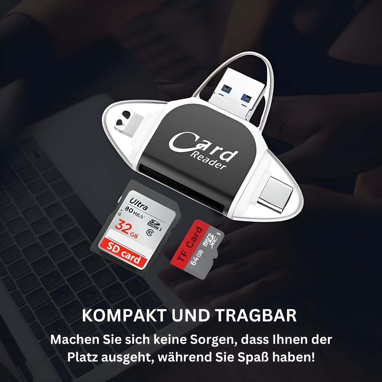 USB C 4 in 1 Memory Card Reader for SD and Micro SD