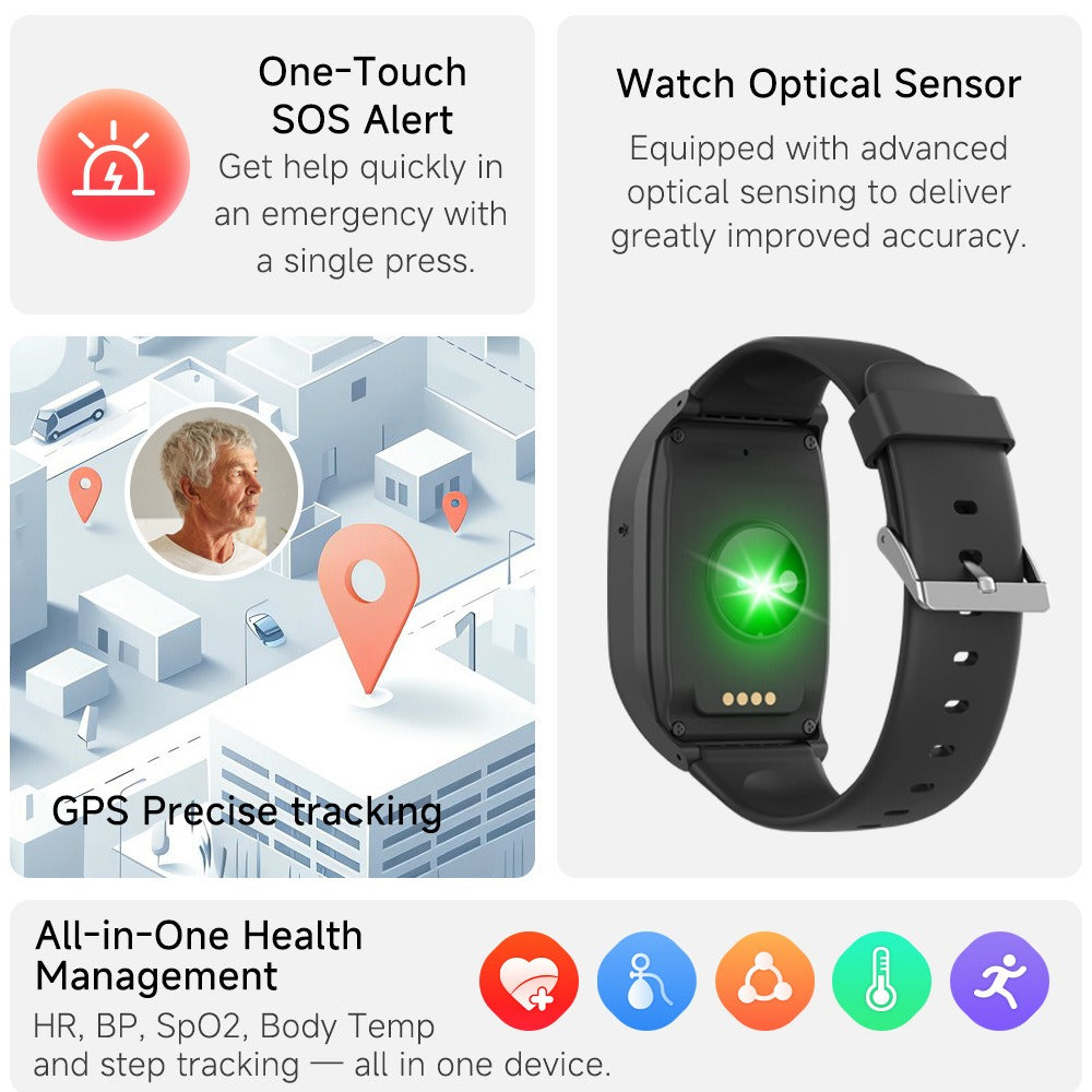 4G GPS Smartwatch for Seniors with SOS, Health Monitoring, and Waterproof Fitness Tracking