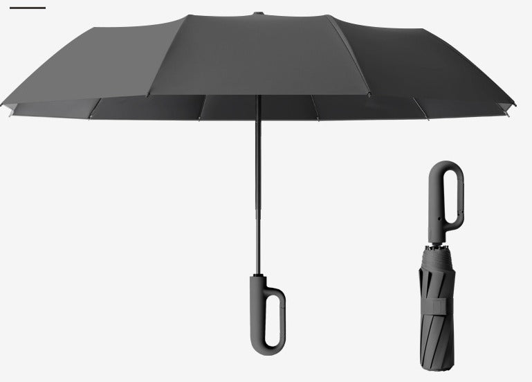 Automatic Reverse Folding Windproof Travel Umbrella with Carabiner Handle