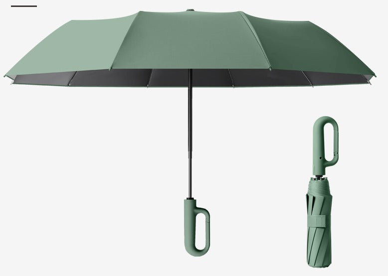 Automatic Reverse Folding Windproof Travel Umbrella with Carabiner Handle