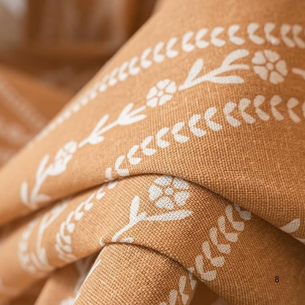 Beige Wheat Pattern Tassel Curtain