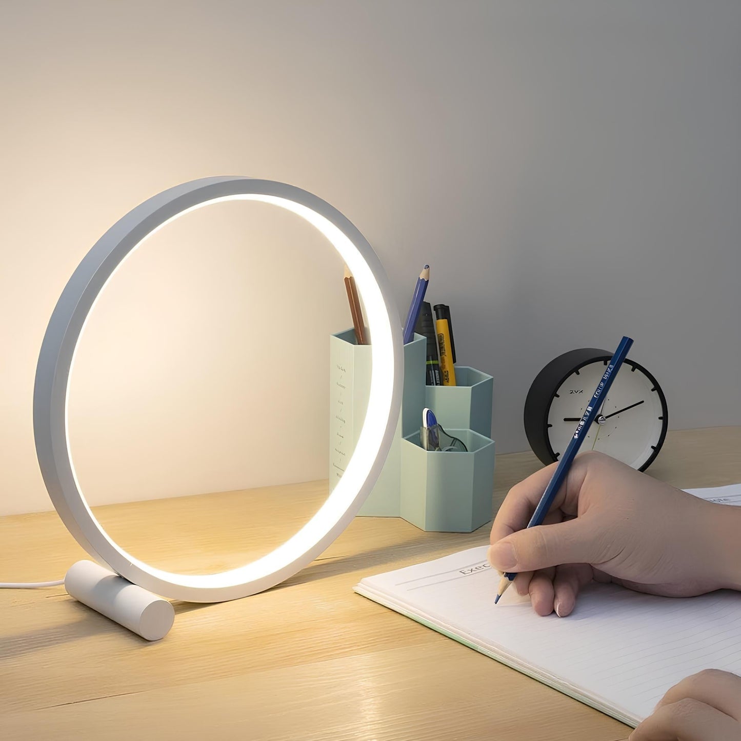 Dimmable LED Ring Table Lamp with Adjustable Brightness
