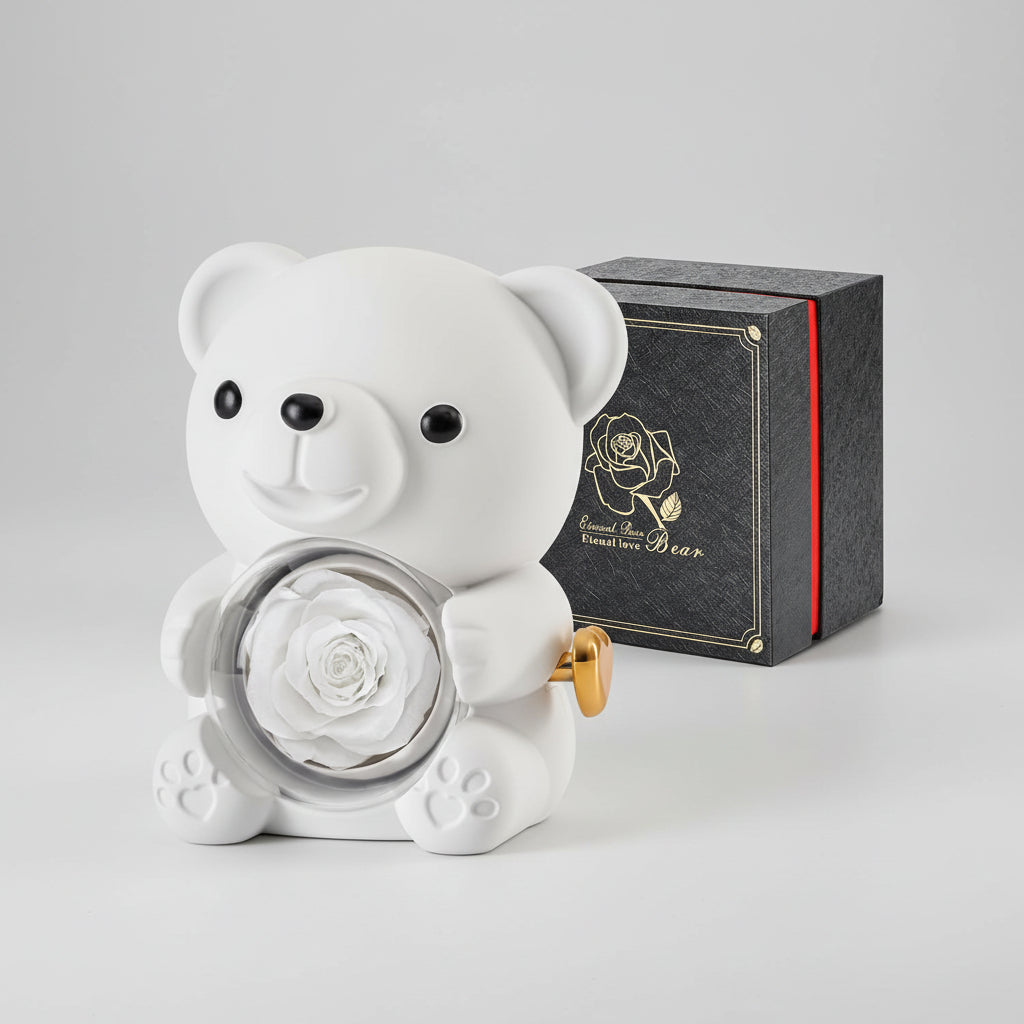 Preserved Rose Teddy Bear with Hidden Jewelry and Heart Necklace