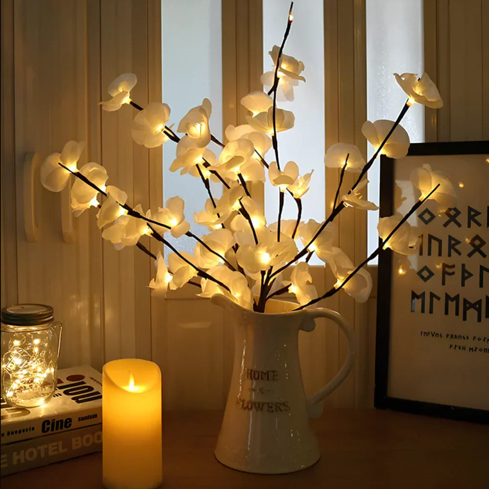 LED Lighted Artificial Branch Table Lamp with Bendable Twigs
