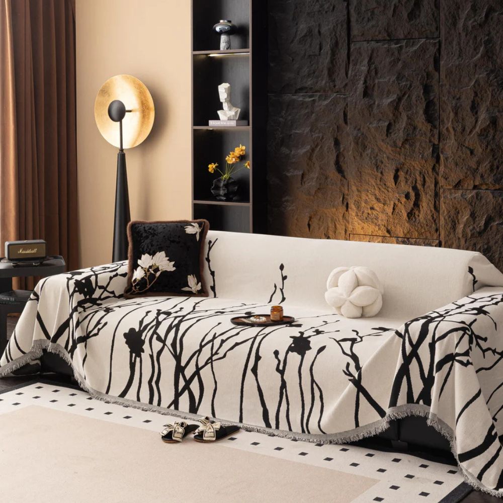 Chenille Sofa Cover with Elegant Branch Design