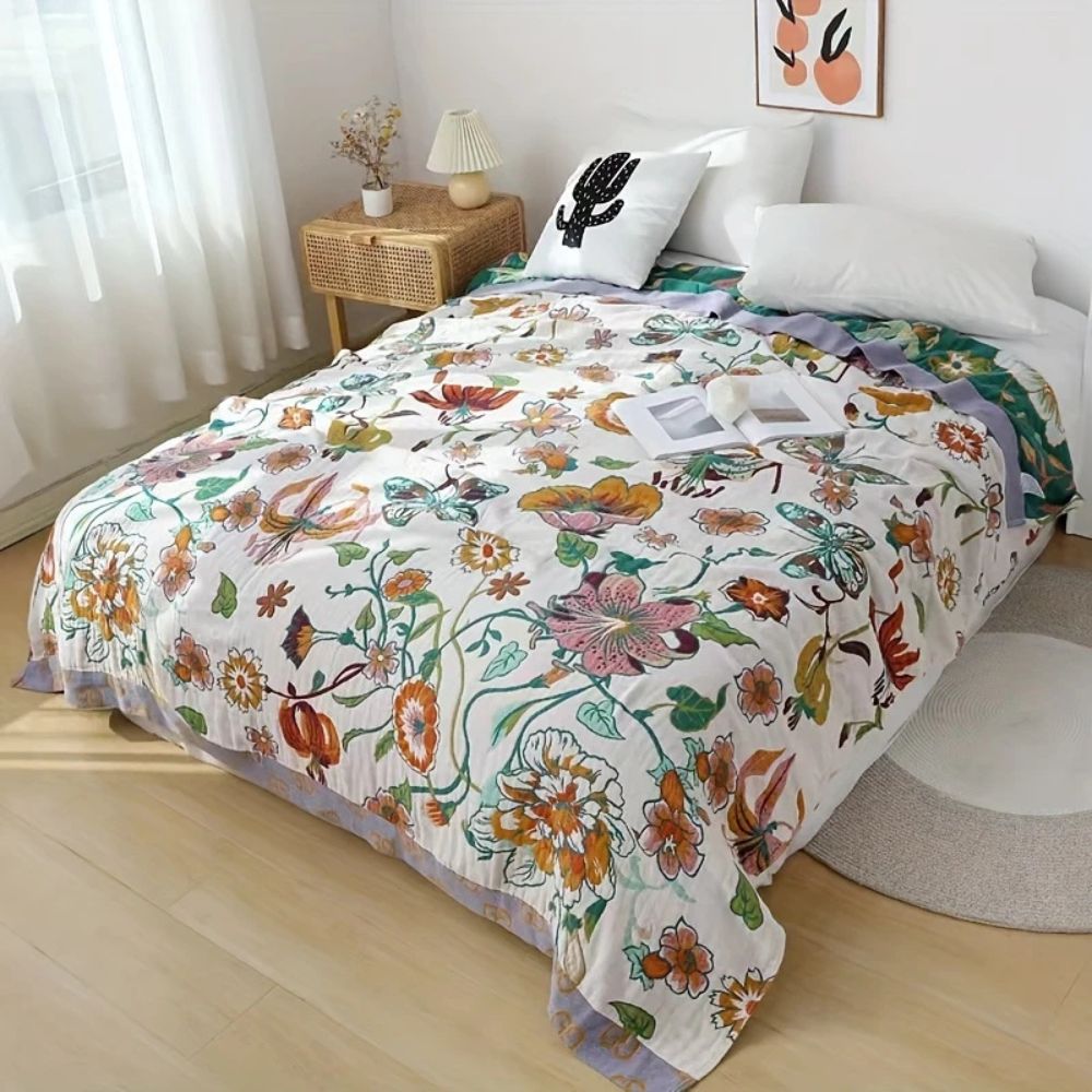 Lightweight Cotton Botanical Throw Blanket
