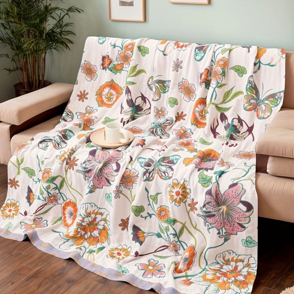 Lightweight Cotton Botanical Throw Blanket