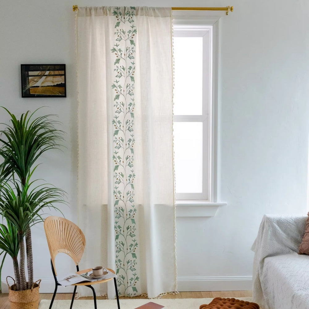 Floral Tassel Curtain in Soft Natural Tones