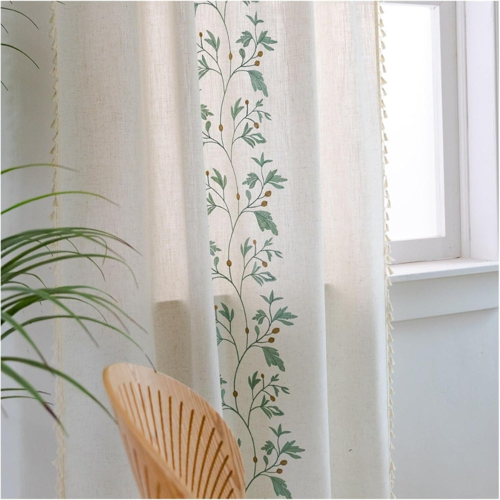 Floral Tassel Curtain in Soft Natural Tones