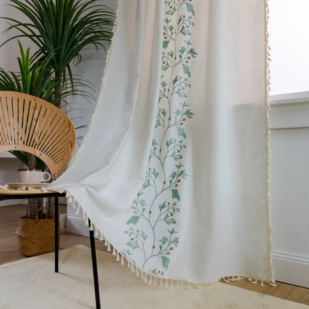 Floral Tassel Curtain in Soft Natural Tones
