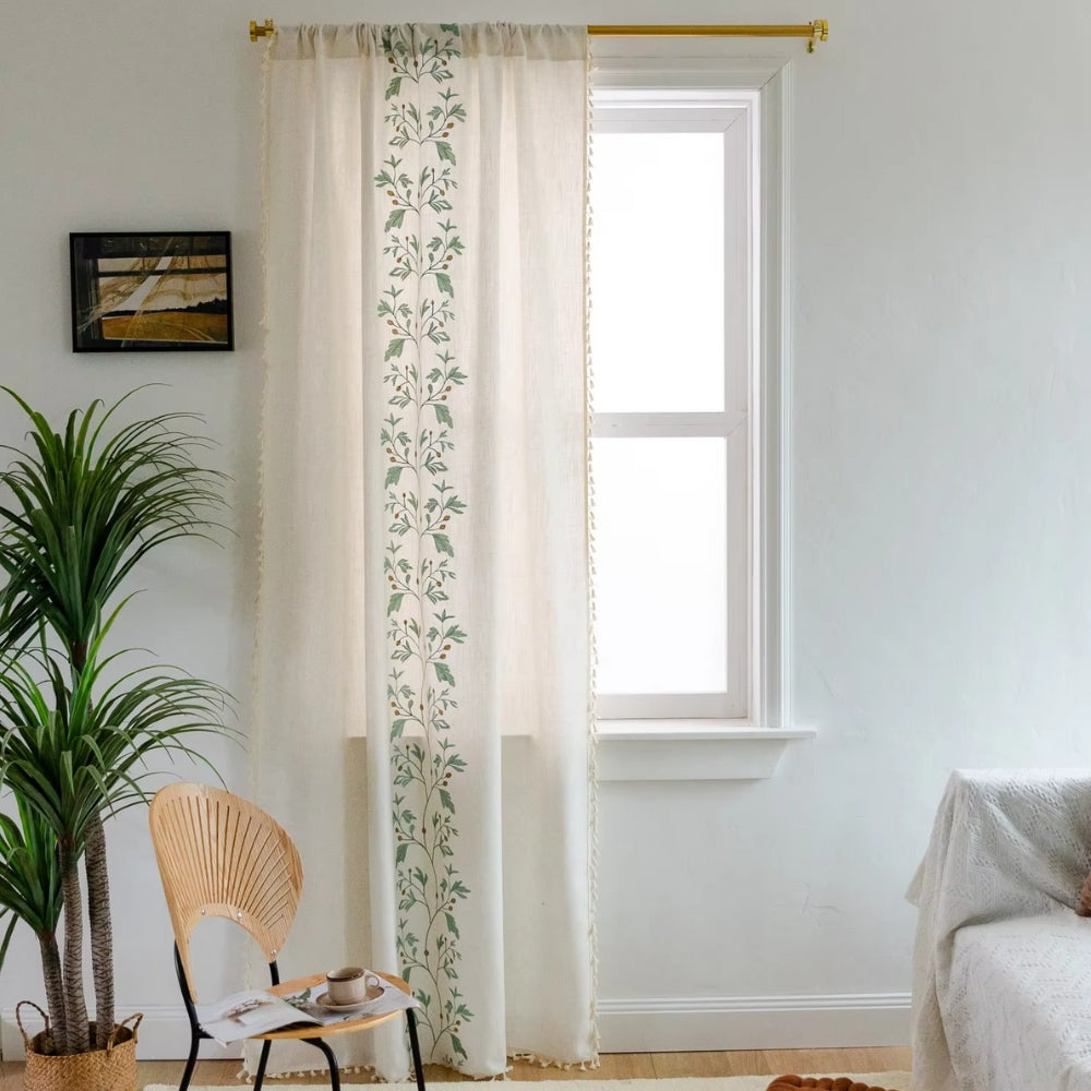 Floral Tassel Curtain in Soft Natural Tones
