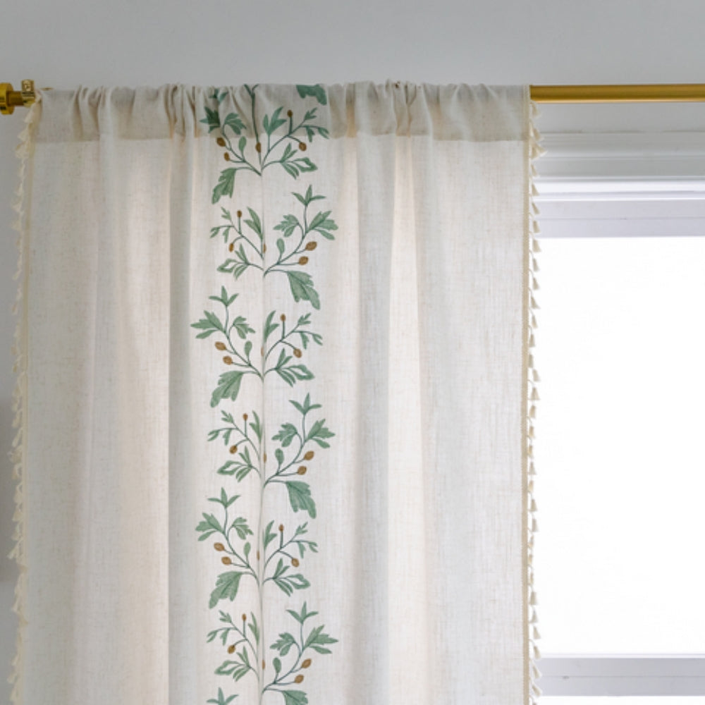 Floral Tassel Curtain in Soft Natural Tones