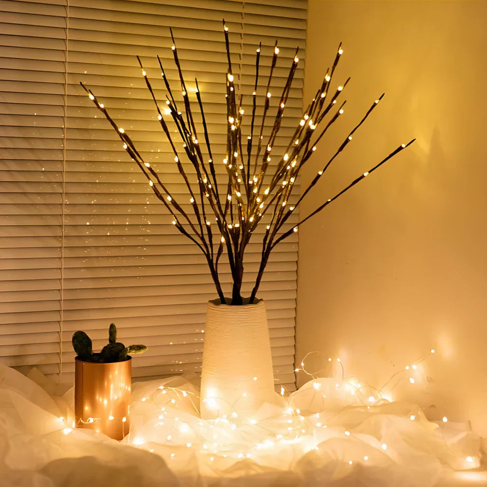 LED Lighted Artificial Branch Table Lamp with Bendable Twigs