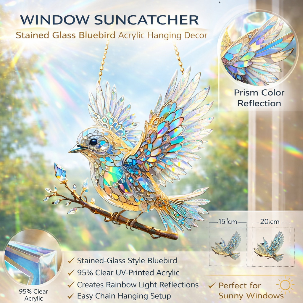 Bluebird Stained Glass Effect Acrylic Window Suncatcher
