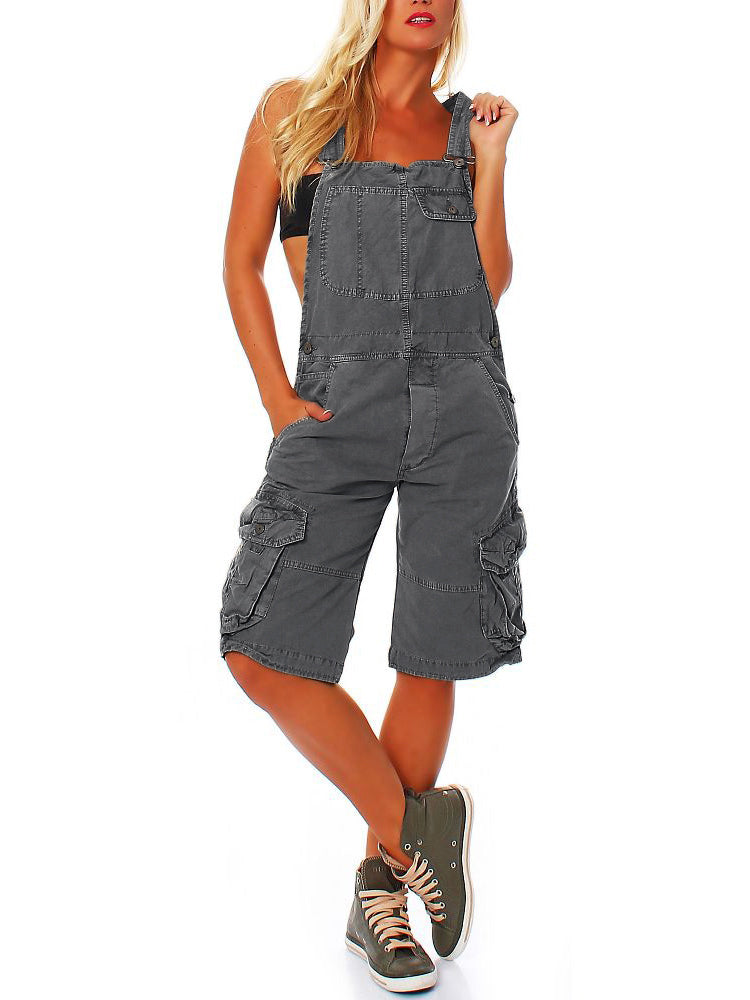 Women's Adjustable Cargo Overall Shorts with Pockets