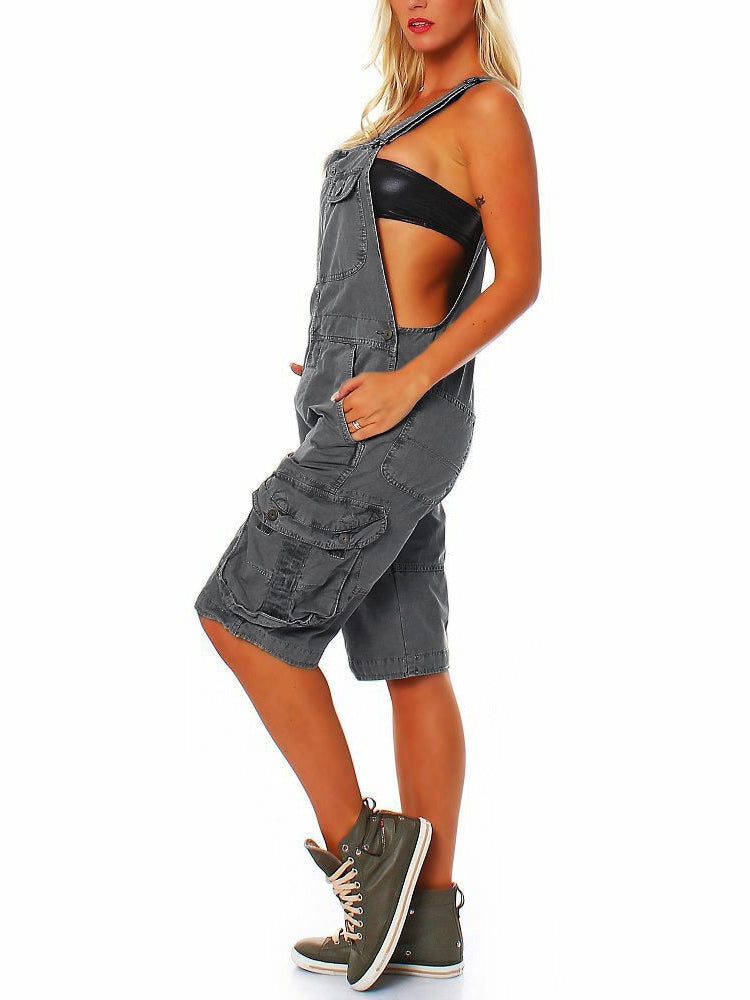 Women's Adjustable Cargo Overall Shorts with Pockets
