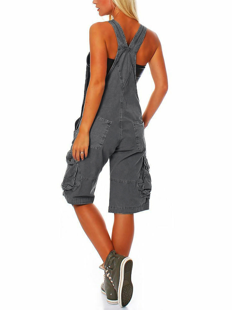 Women's Adjustable Cargo Overall Shorts with Pockets