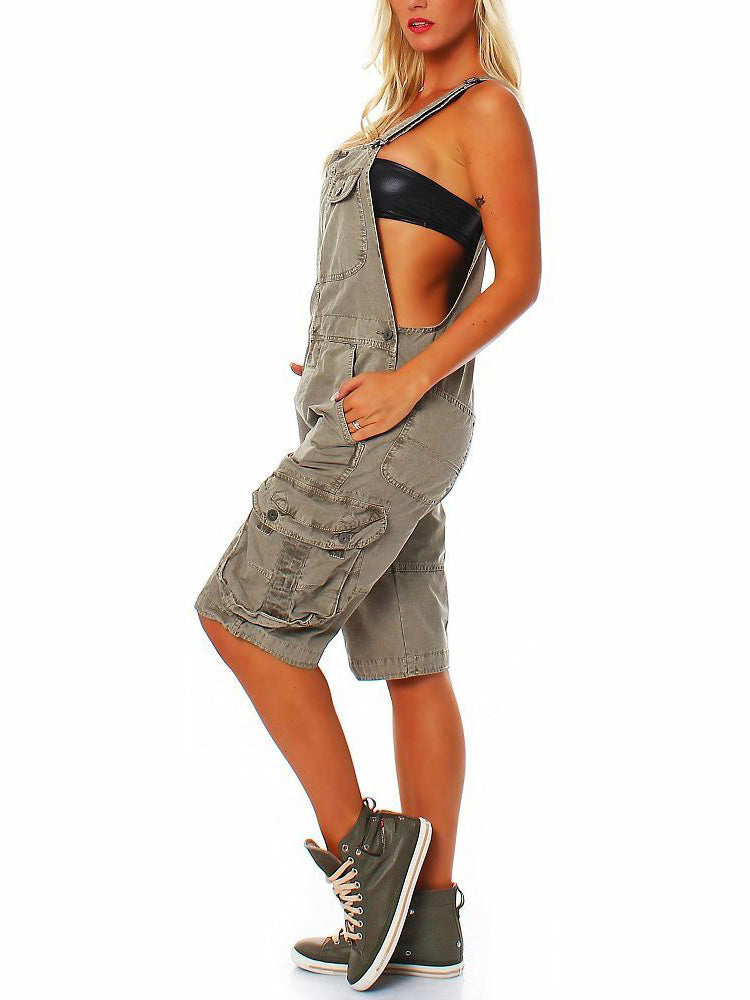 Women's Adjustable Cargo Overall Shorts with Pockets