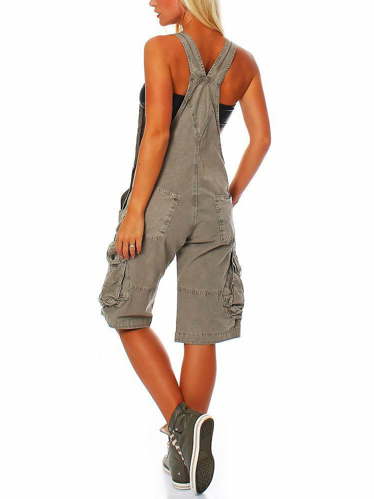 Women's Adjustable Cargo Overall Shorts with Pockets