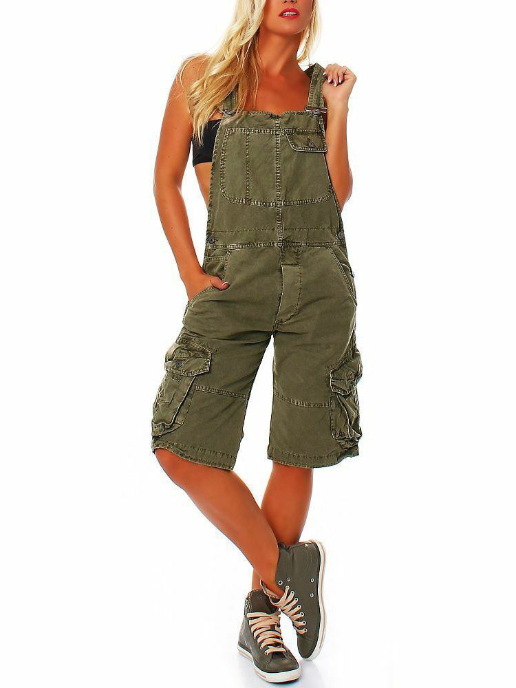 Women's Adjustable Cargo Overall Shorts with Pockets