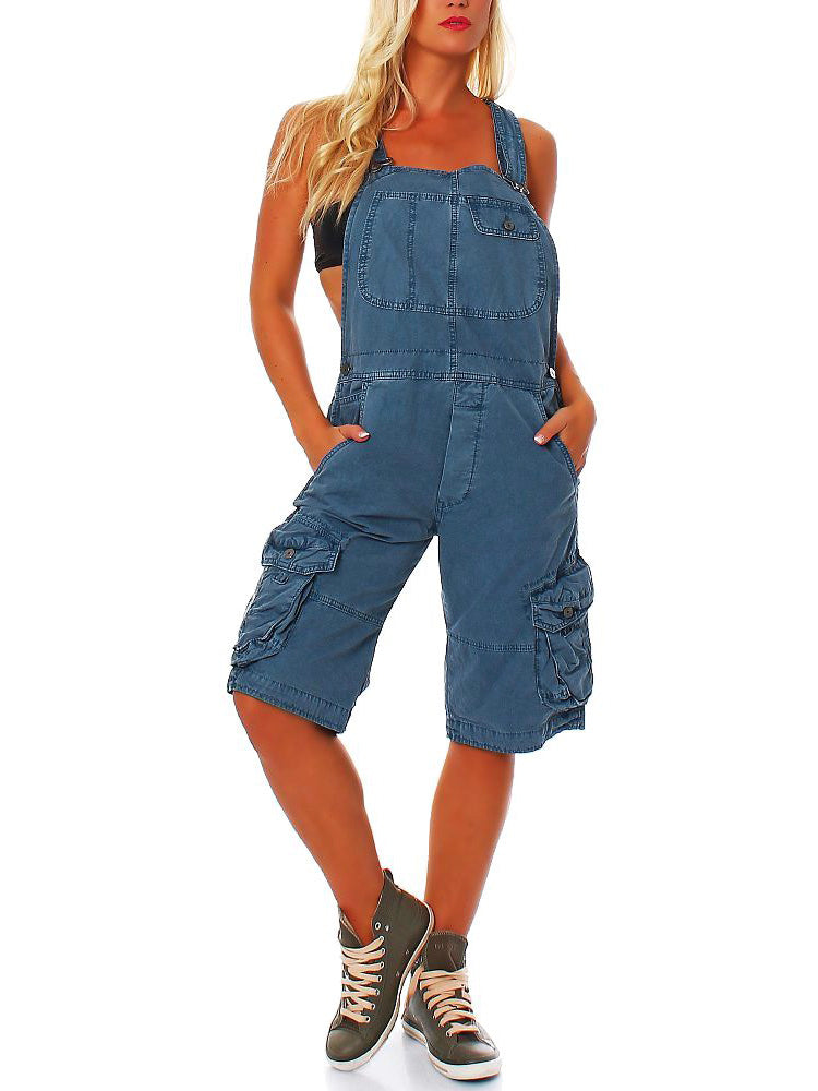 Women's Adjustable Cargo Overall Shorts with Pockets
