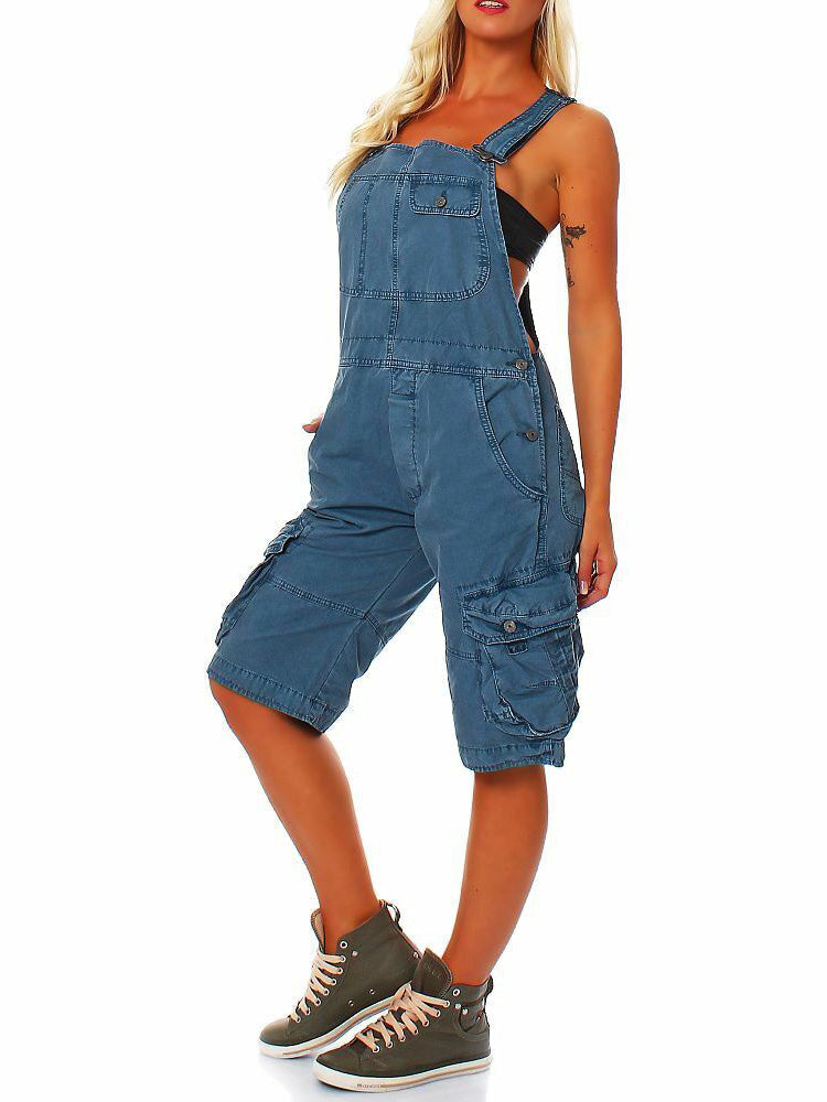 Women's Adjustable Cargo Overall Shorts with Pockets