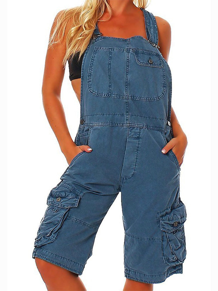 Women's Adjustable Cargo Overall Shorts with Pockets