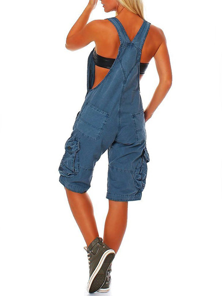 Women's Adjustable Cargo Overall Shorts with Pockets