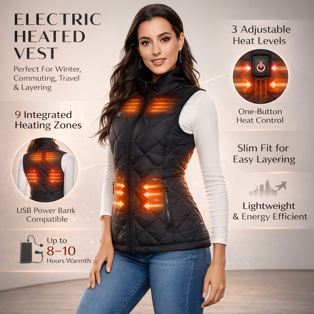 Women's Slim Fit Heated Vest with 9 Heating Zones
