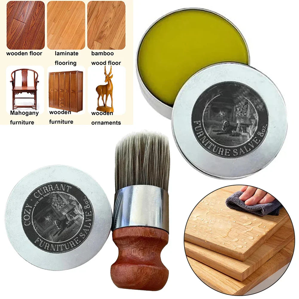 Natural Beeswax Balm for Wooden Furniture with Application Brush