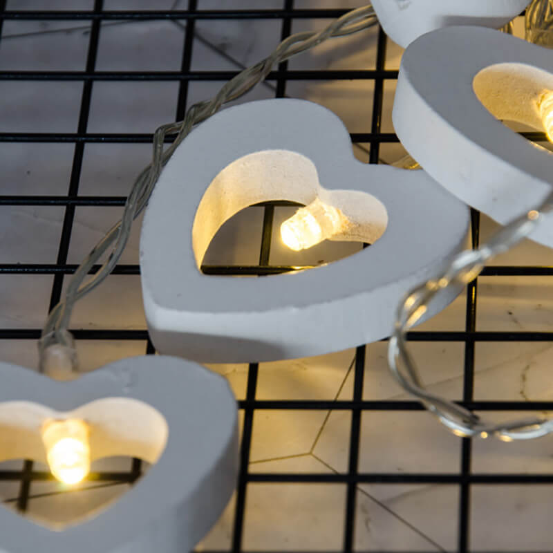 Wooden Heart String Lights with Water-Resistant Lighting Beads