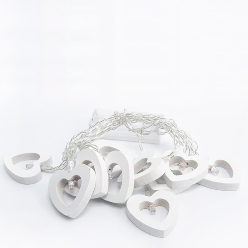 Wooden Heart String Lights with Water-Resistant Lighting Beads