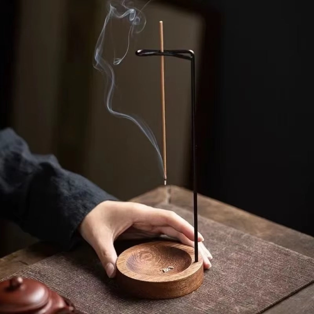 Wooden Incense Burner with Metal Stand for Meditation and Yoga