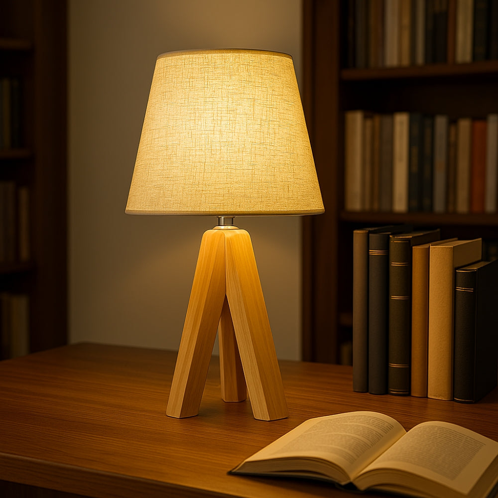 Wooden Tripod USB Table Lamp with Adjustable Light Colors