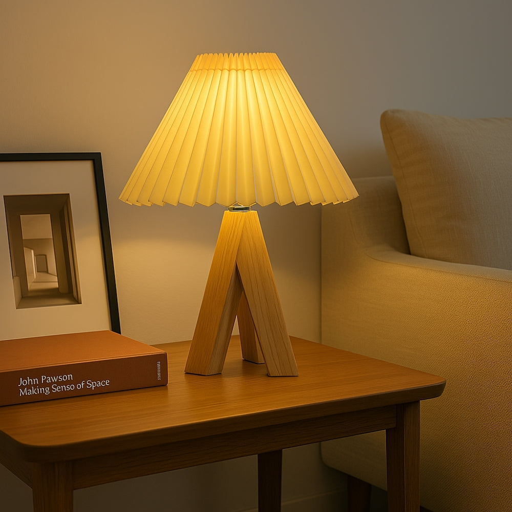 Wooden Tripod USB Table Lamp with Adjustable Light Colors