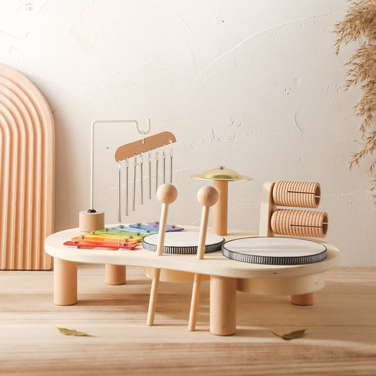 Wooden Musical Toy Table with Xylophone and Drum Set for Kids