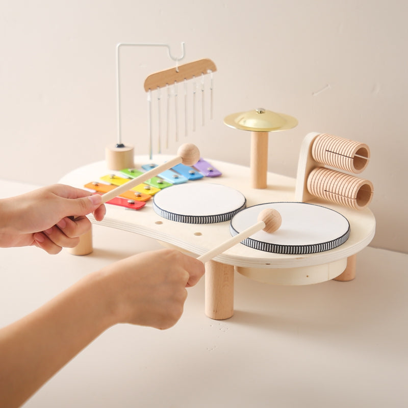 Wooden Musical Toy Table with Xylophone and Drum Set for Kids