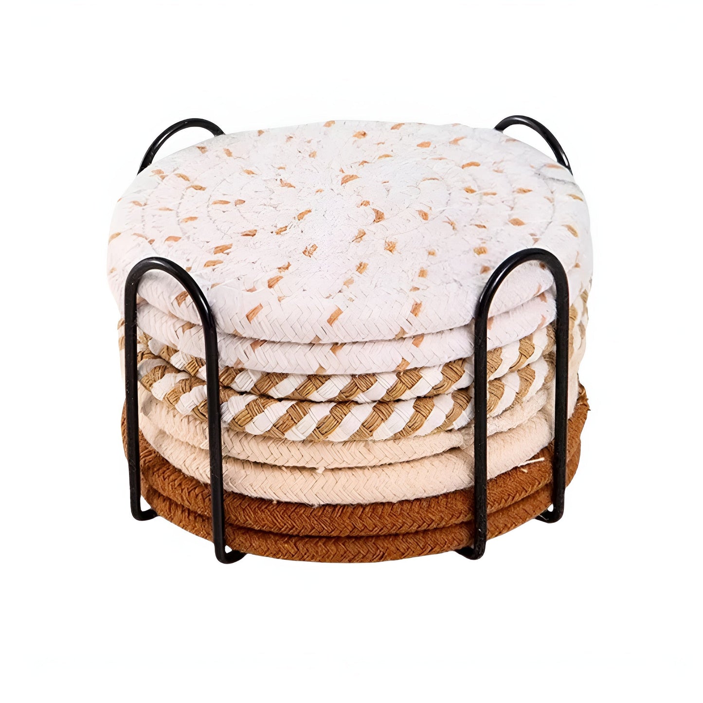 Woven Cotton Coaster Set with Holder - 8 Pieces