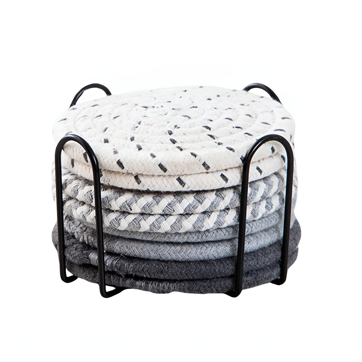 Woven Cotton Coaster Set with Holder - 8 Pieces