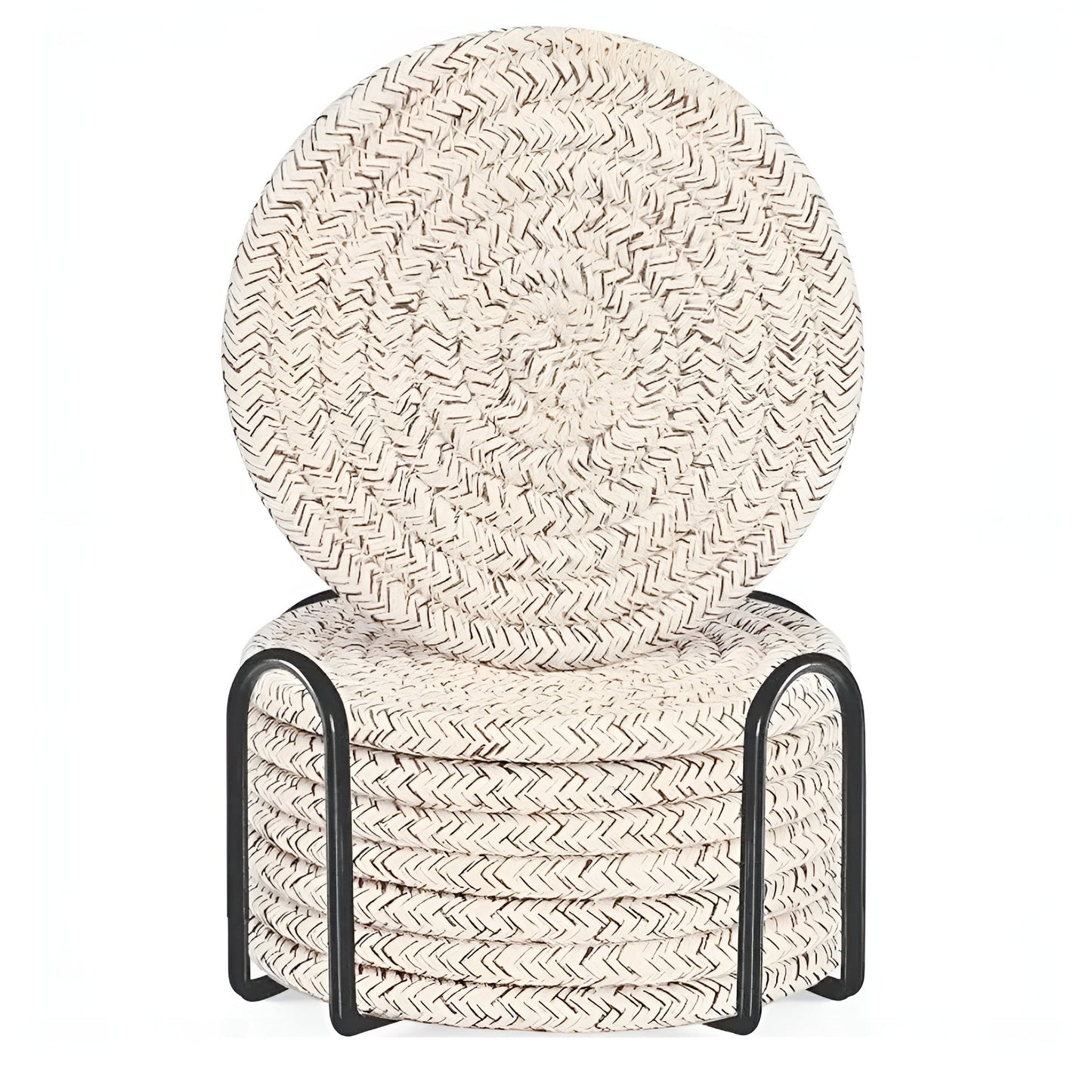 Woven Cotton Coaster Set with Holder - 8 Pieces
