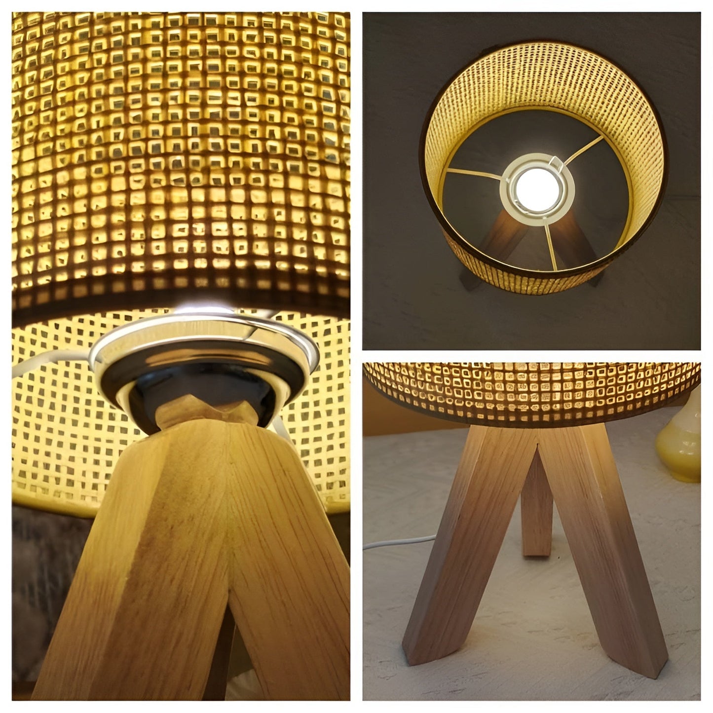 Handmade Rattan Table Lamp with USB and LED Lighting