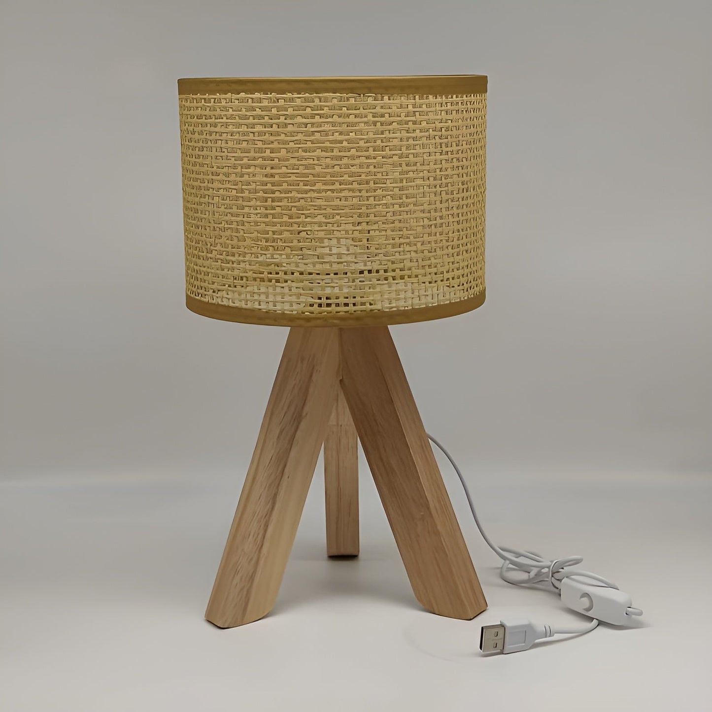 Handmade Rattan Table Lamp with USB and LED Lighting