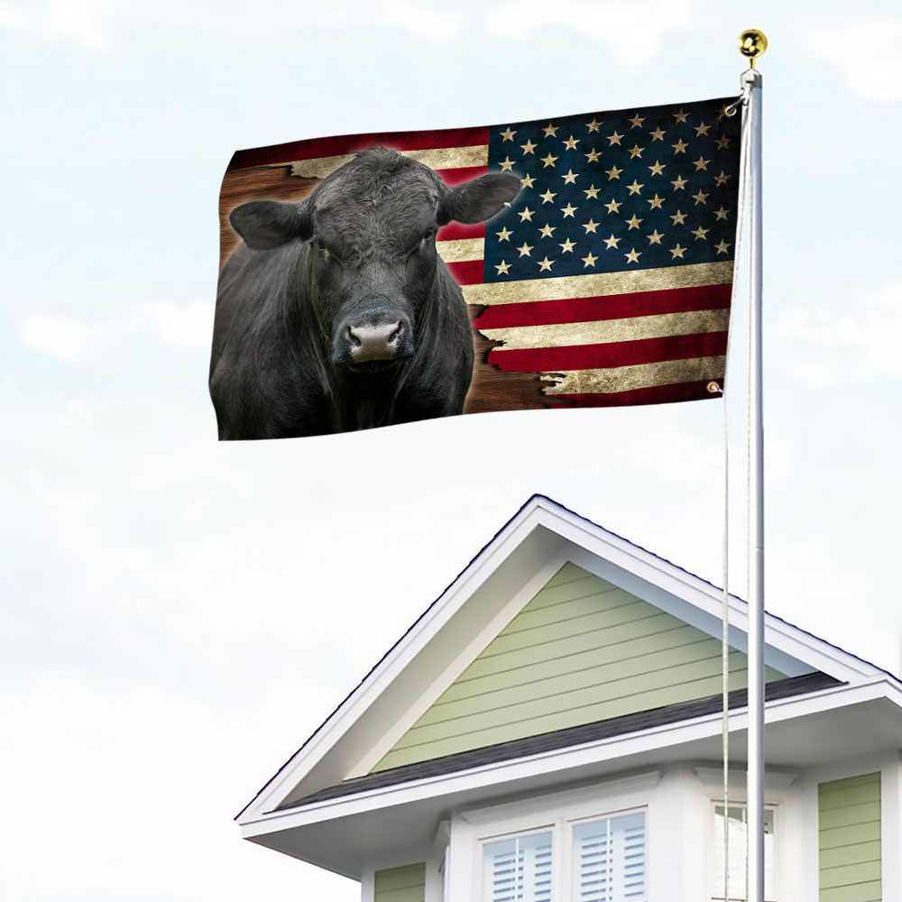 Black Angus Cattle Canvas Grommet Flag - Double-Sided, UV Resistant