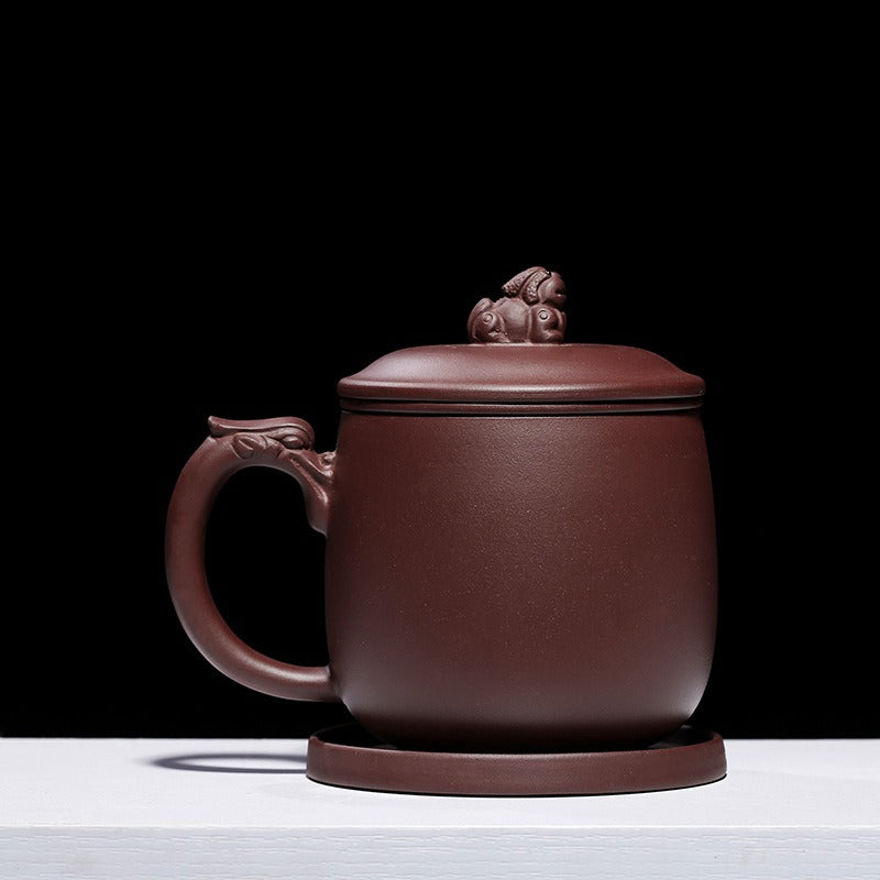 Purple Clay Dragon Tea Cup with Infuser and Pi Xiu Lid